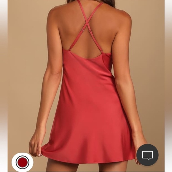 LULU'S Rose Red halter neck satin mini dress size L - Picture 2 of 15